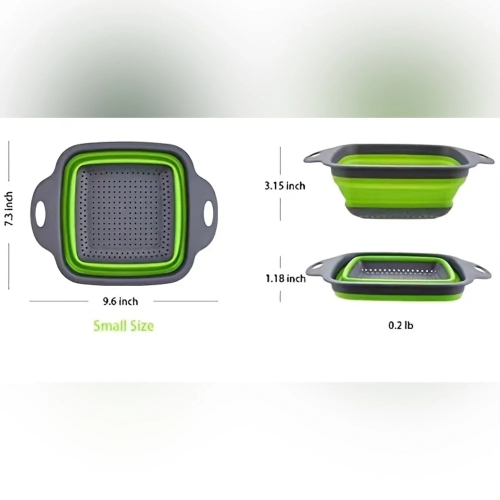 New! Foldable! Silicone Drain Basket Green Food